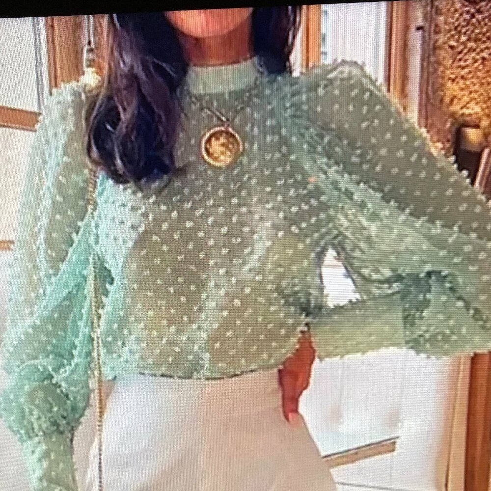 Zara Puff Sleeve Blouse with Tiny Pom Poms Women Size Small